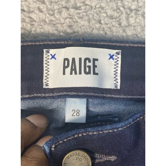 Paige Women's‎ Manhattan Flare Jeans Blue Stretch Dark Wash Mid Rise USA Size 28 - Picture 9 of 12